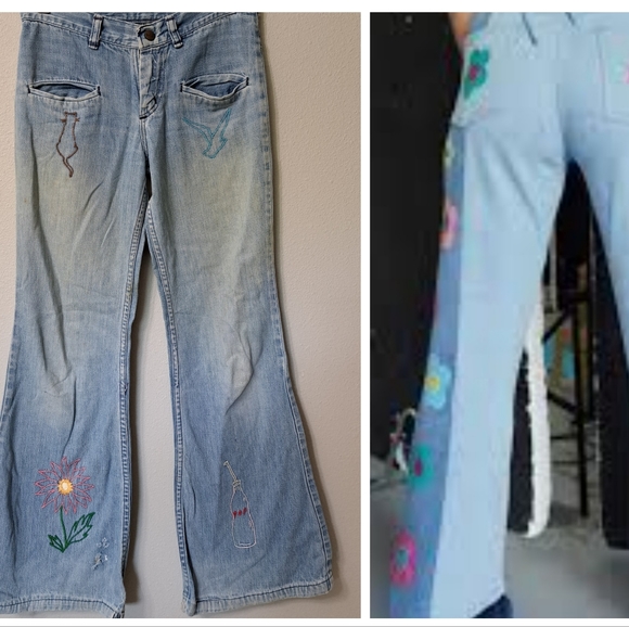 Vintage Denim - COPY - Vintage Maverick Festival Bell Bottom Embroidered Jeans